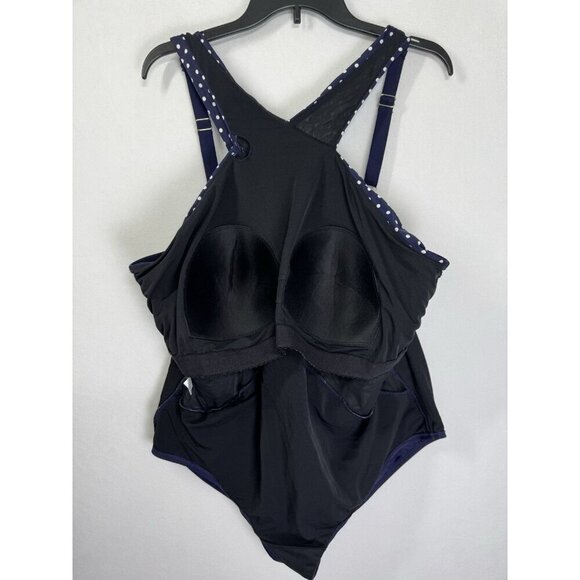 Swimsuits for All One Piece Swimsuit Size 26 Navy Blue Polka Dot High Neck Wrap - Picture 4 of 10